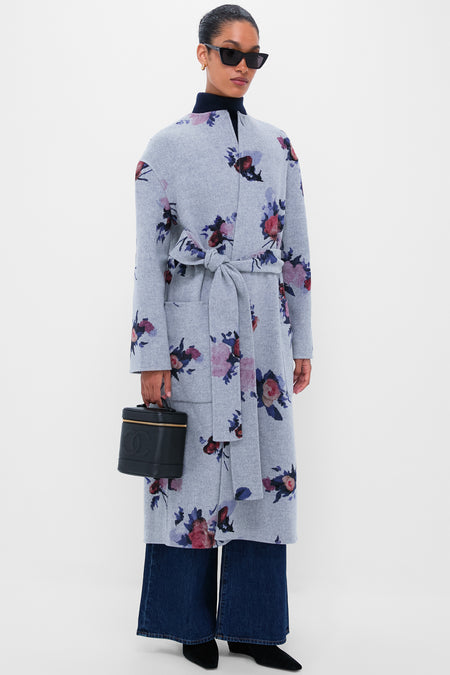 Painted Rose Grey Melange Oversize Belted Coat