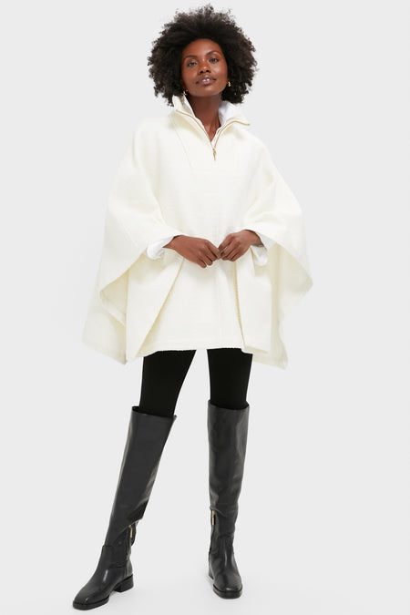 Winter White Boucle High-Neck Poncho