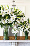 Ella 6 Corset Vase: A classic, high-end glass vessel showcasing white blooms, effortlessly enhancing any mantel arrangement with its fun, petite silhouette.