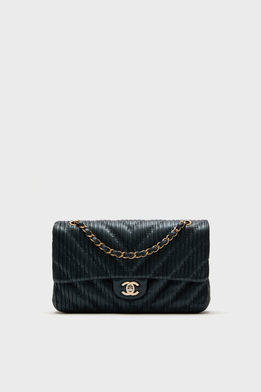 CHANEL Blue Calfskin Coco Pleats Double Flap Bag