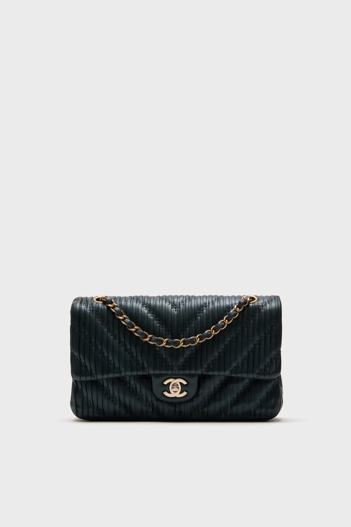CHANEL Blue Calfskin Coco Pleats Double Flap Bag