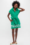 Garden Green Embroidered Cotton Linen Mini Callie Dress