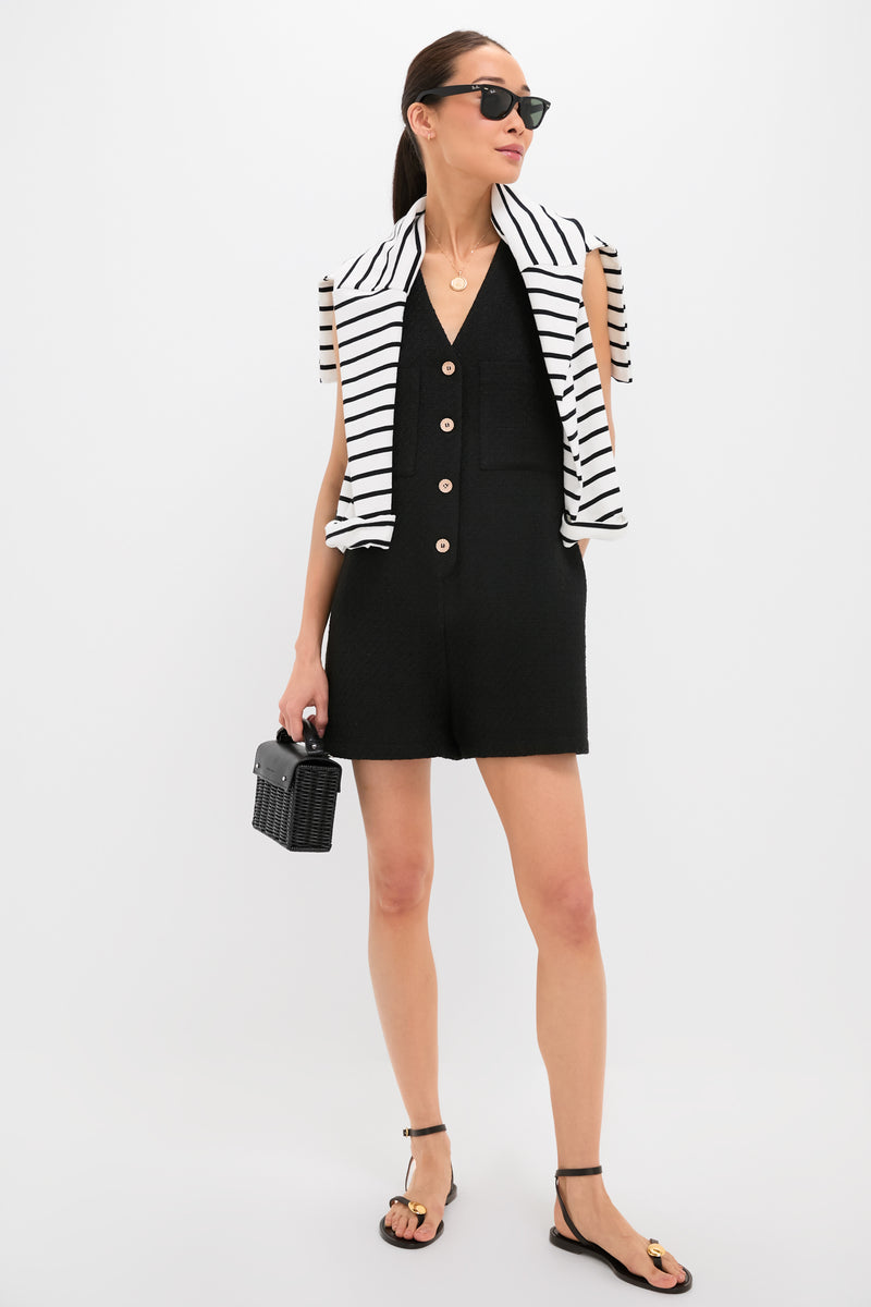 Black Textured Myla Romper