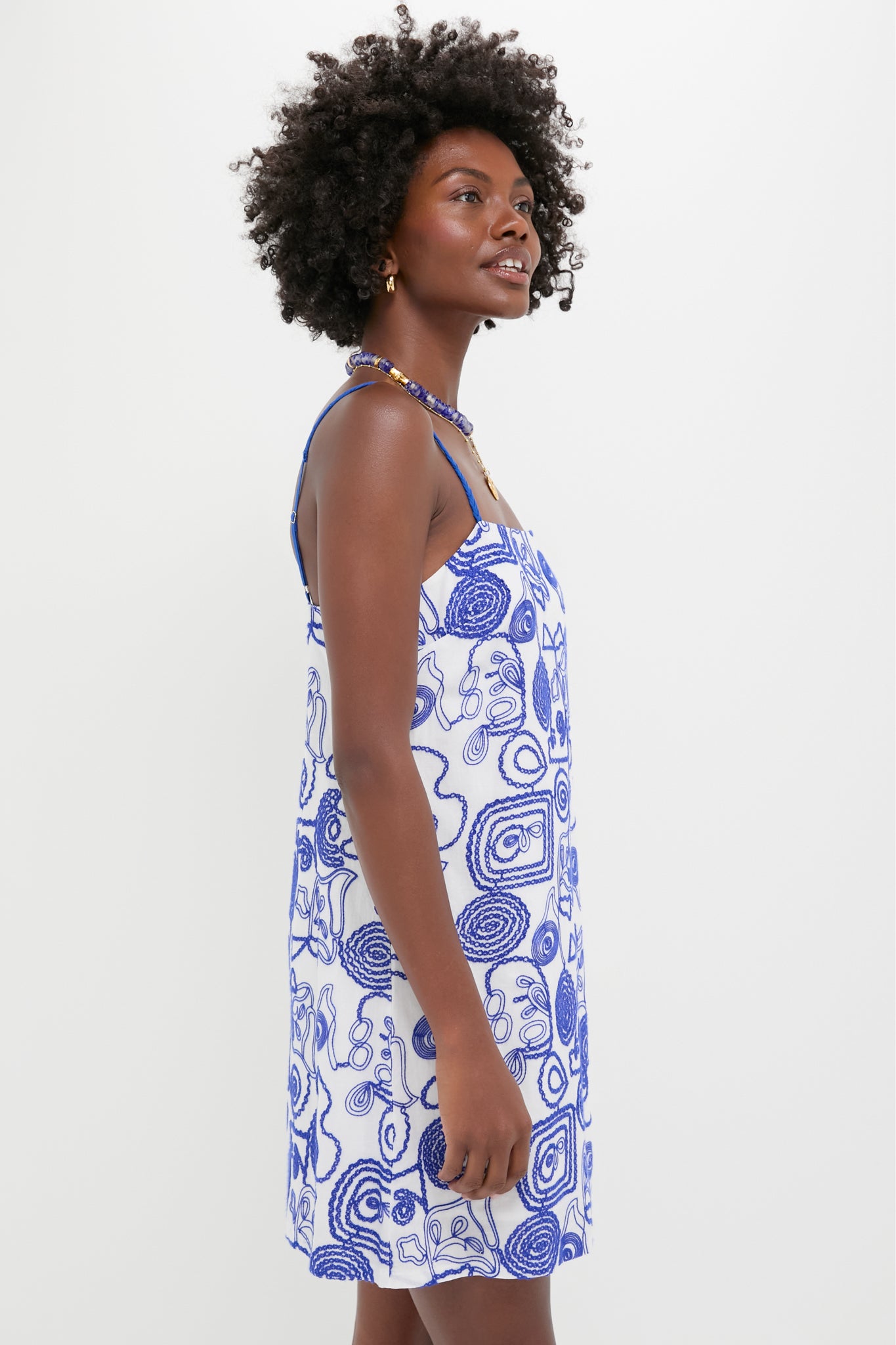 White & Royal Blue Applique Santorini Mini Dress White & Royal Blue Applique Santorini Mini Dress