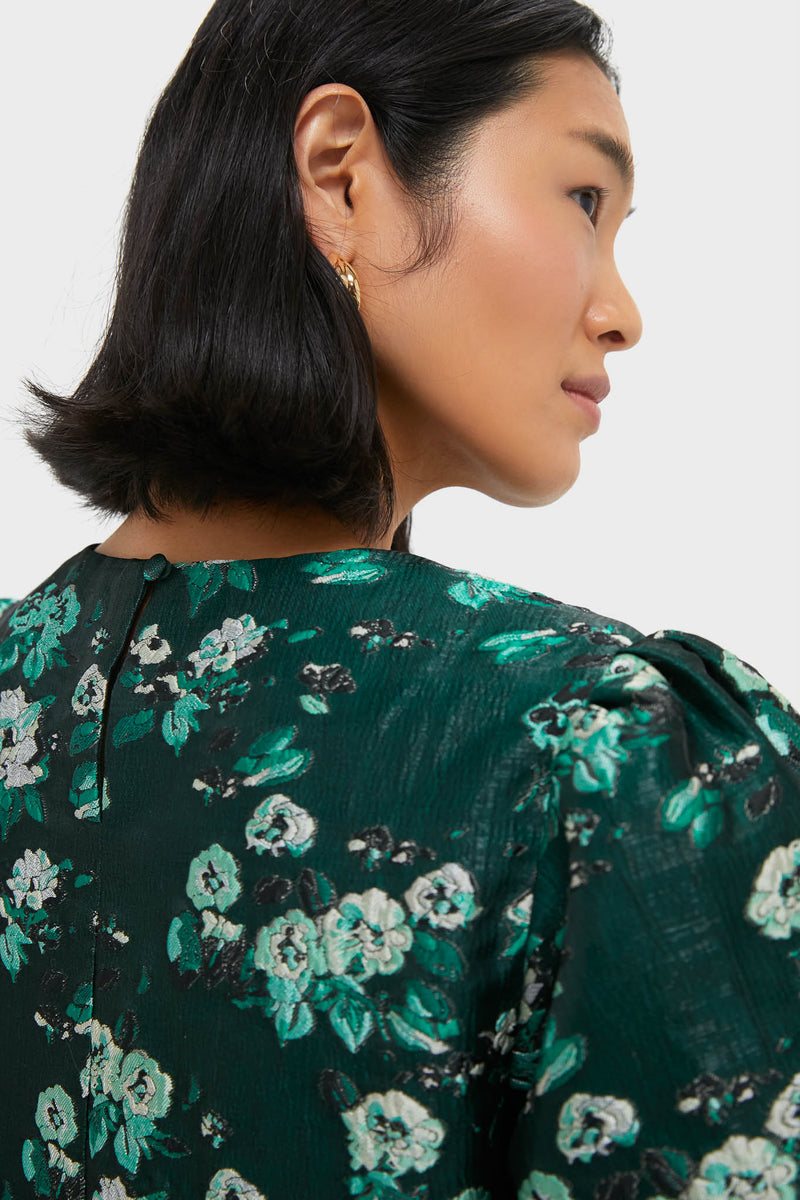 Emerald Magnolia Floral Jacquard Lyla Blouse