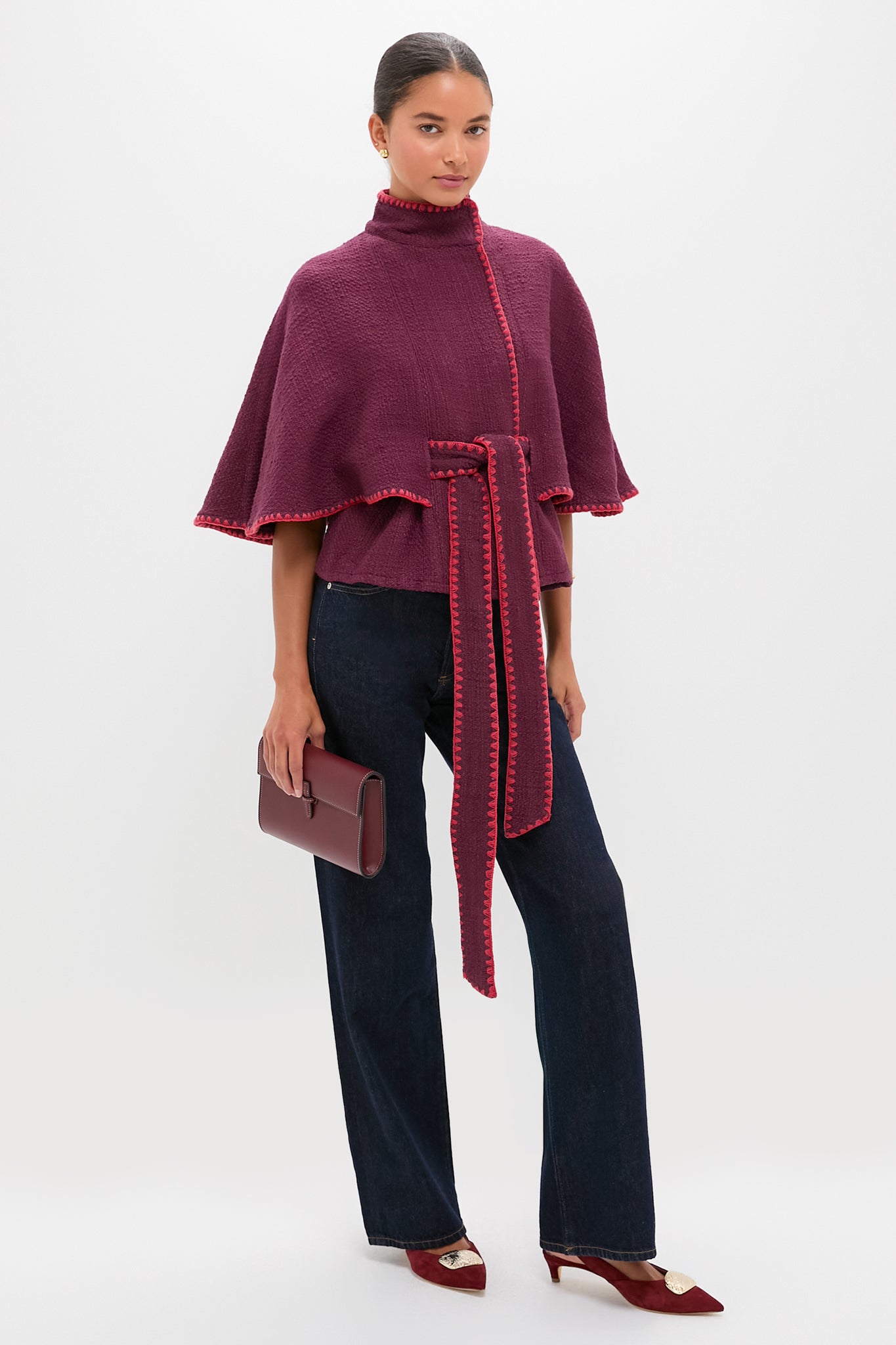Burgundy Small Soft Napa Clutch