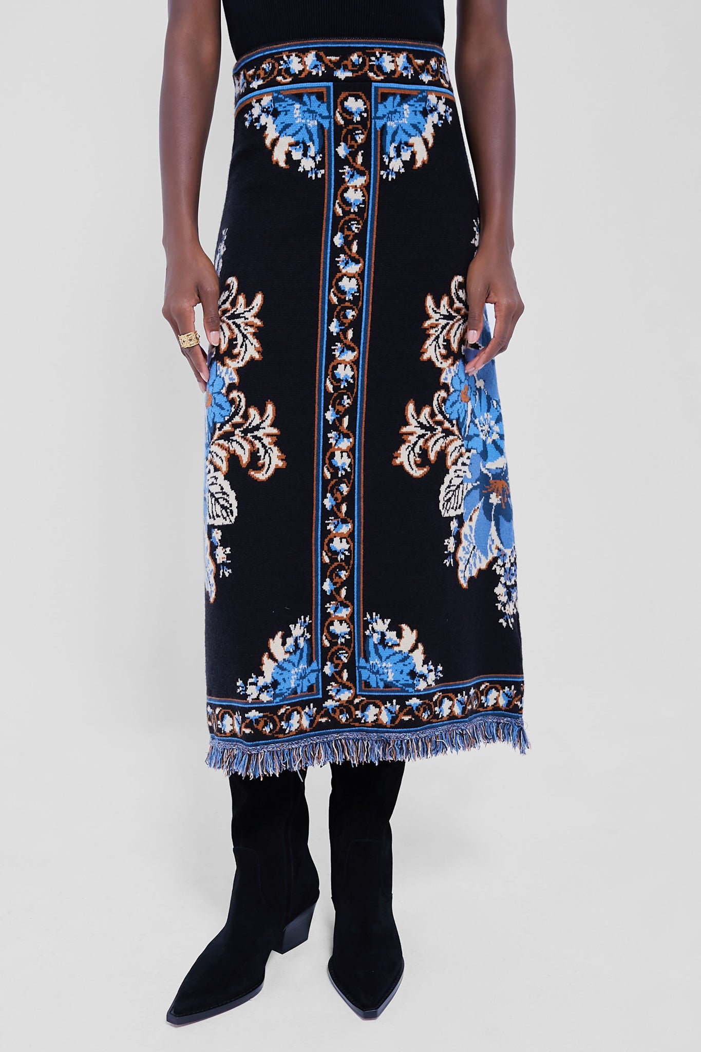 farm rio blossom tapestry black midi dress Black Blossom Tapestry Midi Wrap Dress FARM Rio