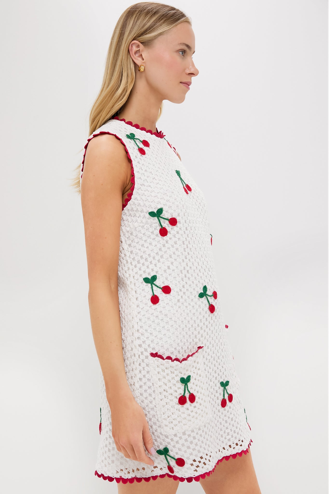 Bright White Cherry Crochet Wynn Mini Dress | Saylor