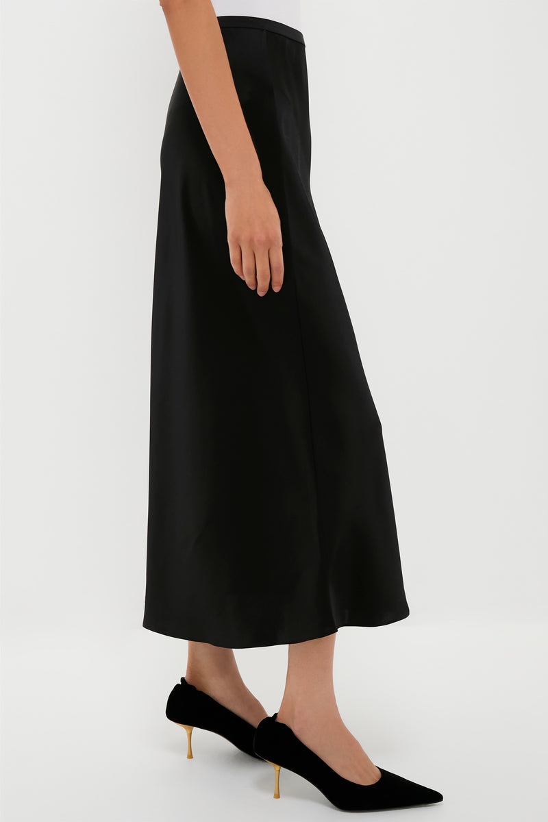 Polo Black Satin Midi Skirt