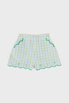 Maxwell Gingham Scallop Trim Embroidered Shorts in Green