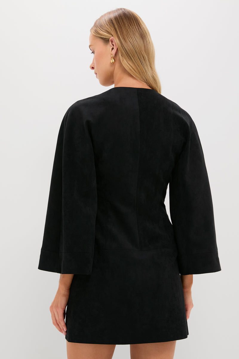 Black Anesa Suede Zip-Front Mini Dress