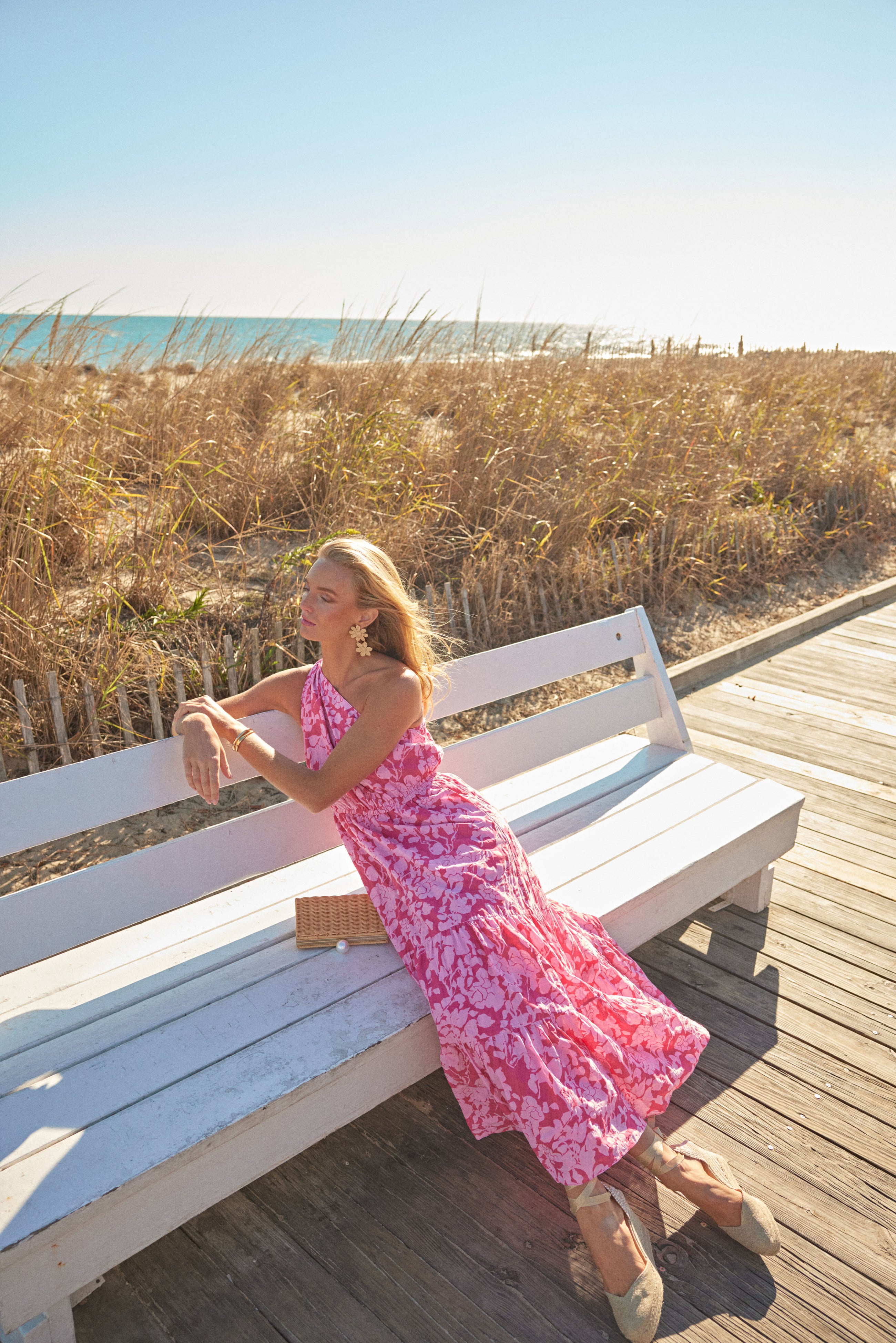 Pink Textured Floral One Shoulder Sybil Maxi Dress