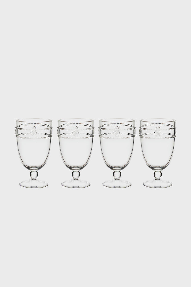 Isabella Acrylic Goblet Set of 4, featuring classic, beaded design and effortless style, perfect for fun, high-end entertaining with versatile use for various beverages.