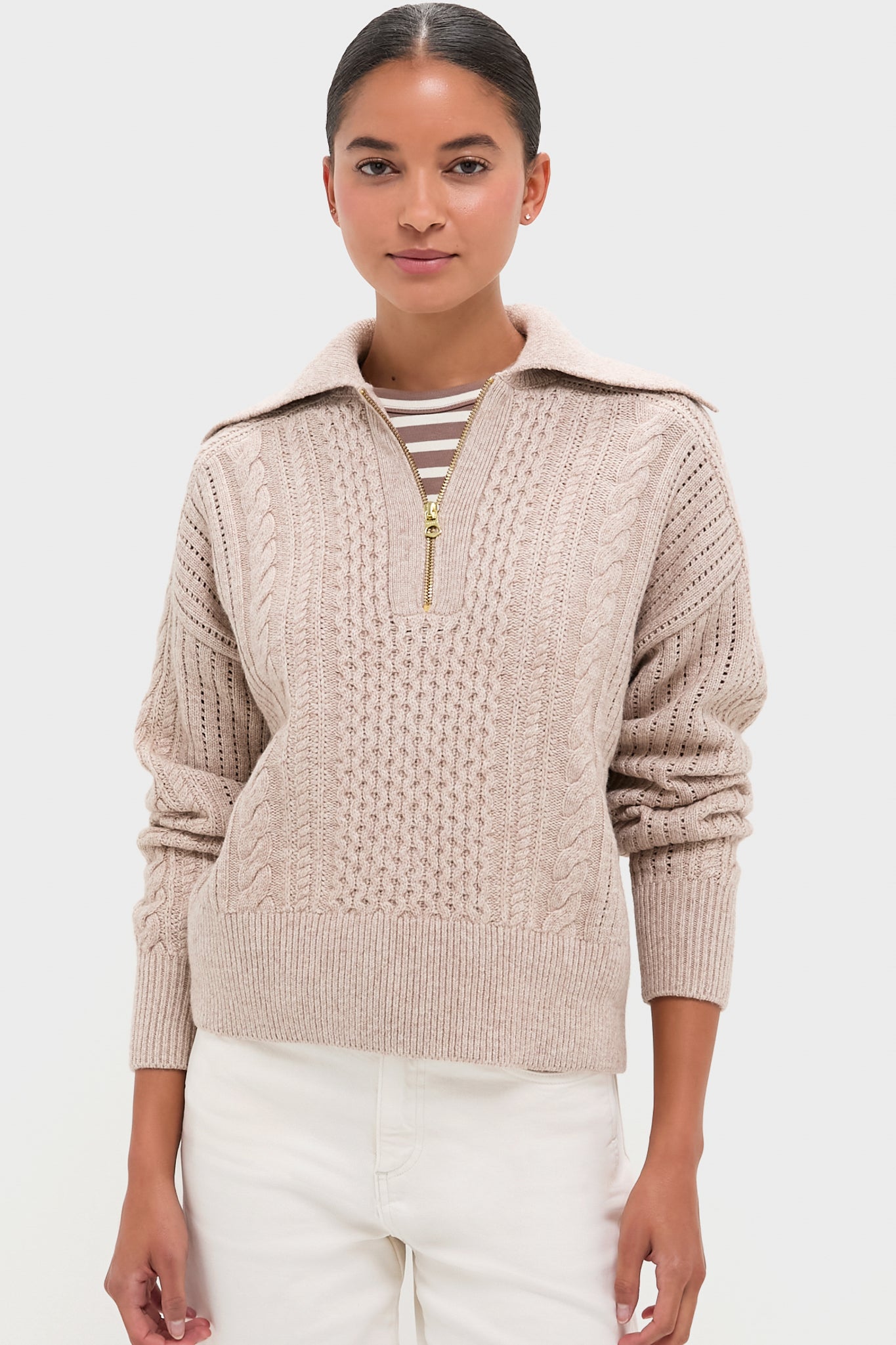 Parchment Camello Relaxed Cable Half Zip