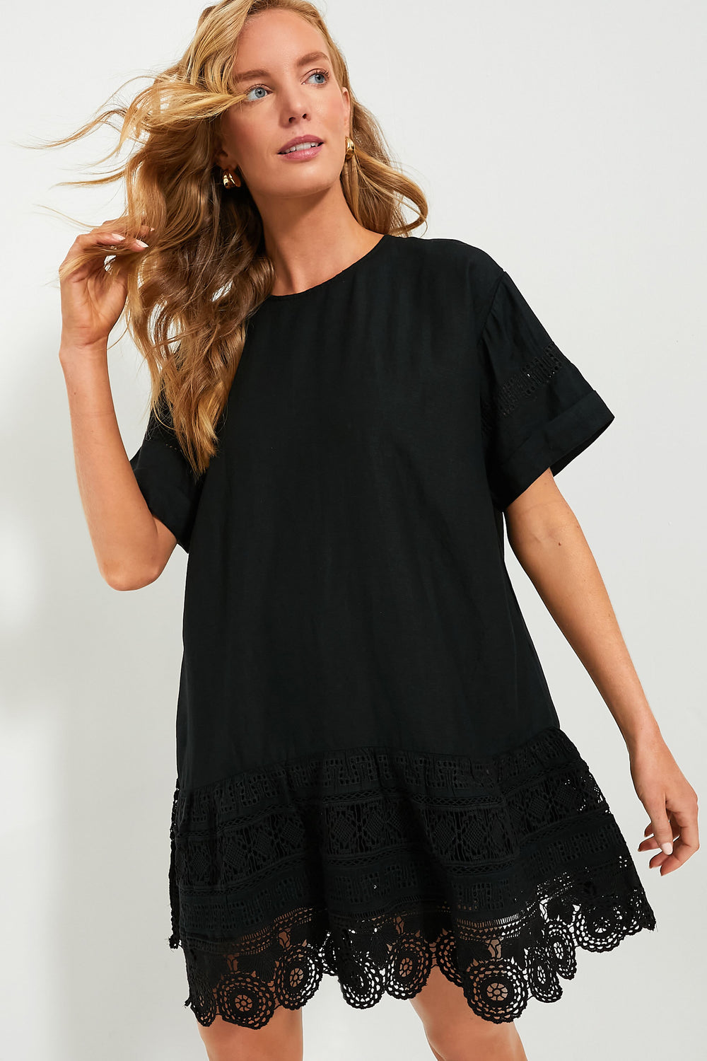 black embroidered tunic dress Women's Embroidered Button Up Tunic Dress - PLUS