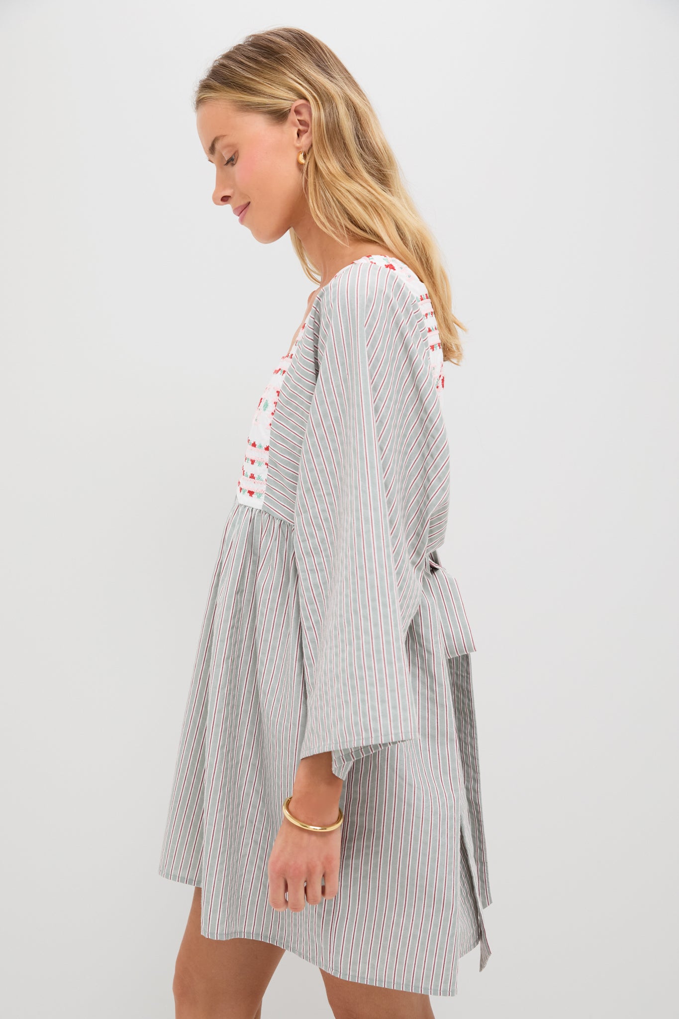 Sage Stripe Embroidered Sadona Dress