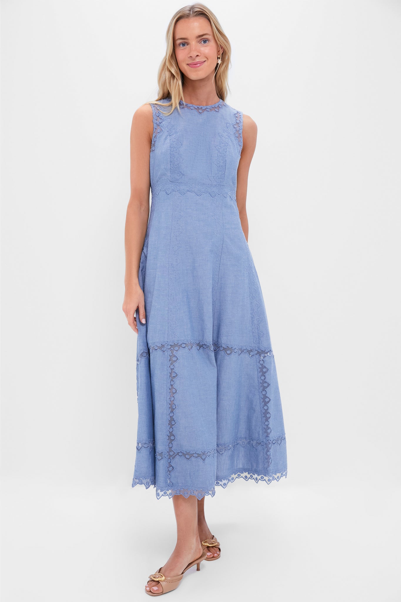 Chambray Anela Sleeveless Midi Dress