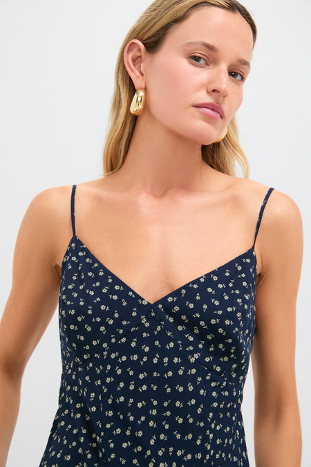 Midnight Daisy Printed Vintage Woven Sweetheart Sleeveless A-Line Dress