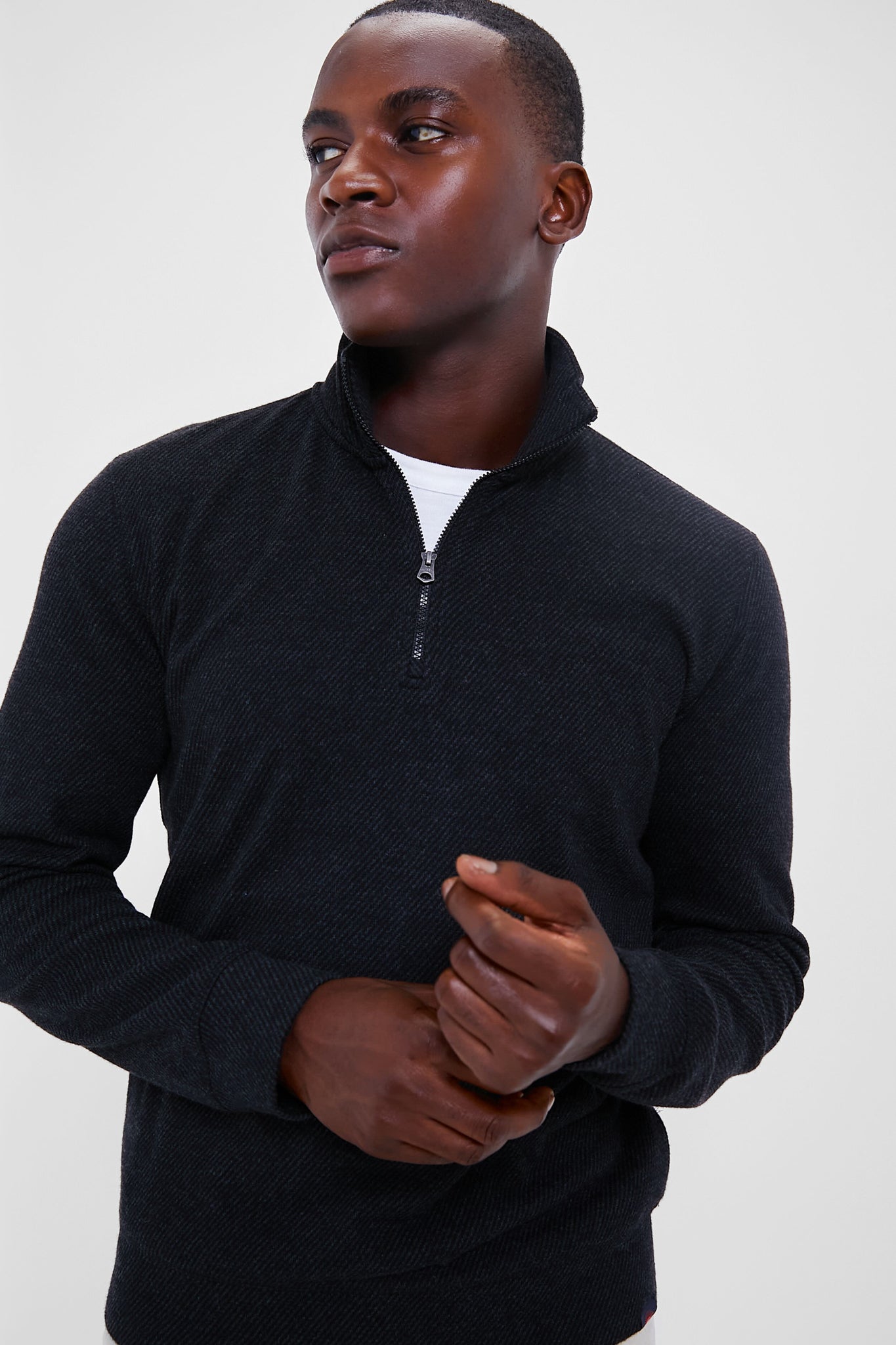 Zip Dress Shirt Under Sweater Black Waffle Knit Quarter-Zip Sweater For Short Men Ash Erie Zip Dress Shirt Under Sweater Black Waffle Knit Quarter-Zip Sweater For Short Men Ash Erie