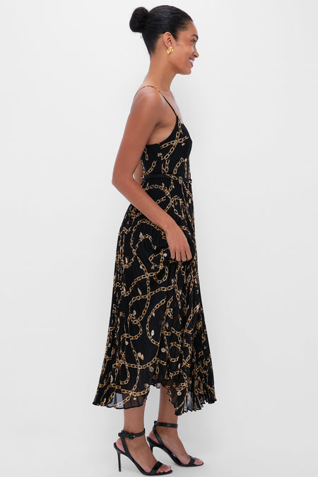 Black Charms Sunray Pleated Picnic Dress