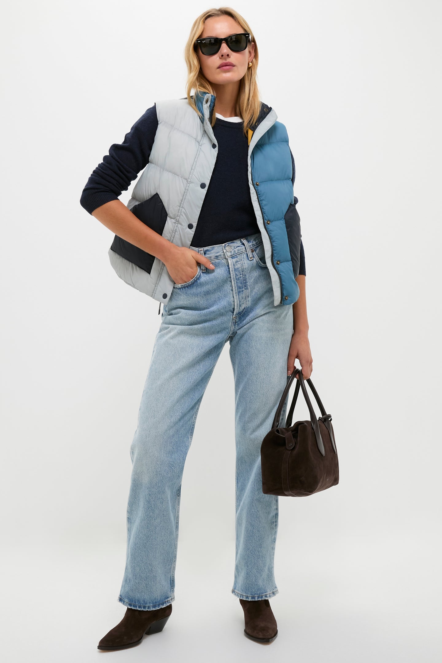 Navy Colorblock The Down Polar Vest | THE GREAT. Outdoors