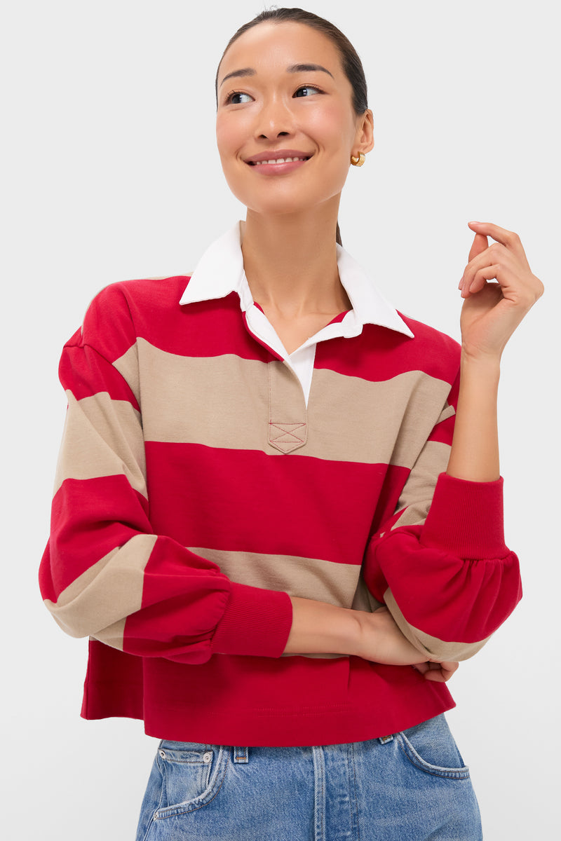 Khaki and Red Stripe Swiftie Rugby Polo