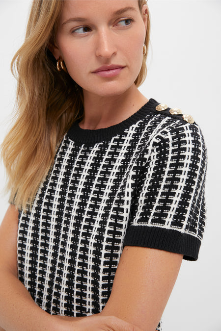 Black & White Woven Harley Short Sleeve Knit Top