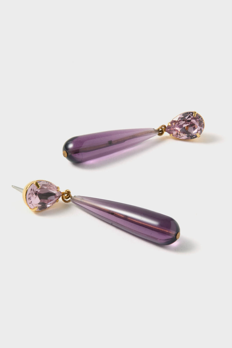 Amethyst Caroline Earrings feature classic, effortless drop design with a faceted pear-shaped stone and smooth teardrop bead, embodying a fun, high-end style.
