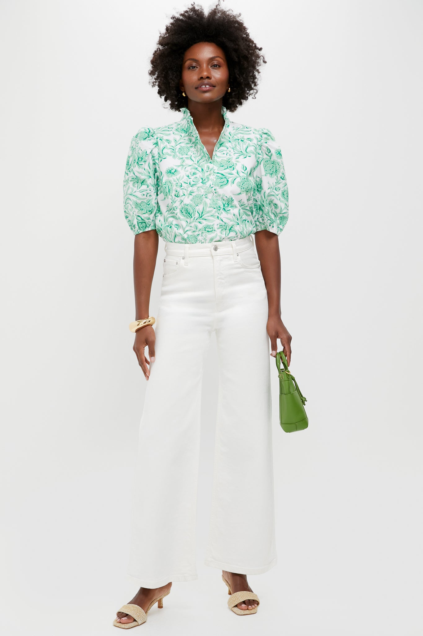 Mint Green Vine Floral Florence Blouse