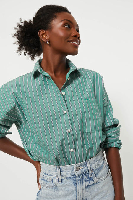 Green Jo Shirt in Striped Poplin | Alex Mill Green Jo Shirt in Striped Poplin | Alex Mill