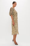 Cream Claude Print Puff Sleeve Midi Dress