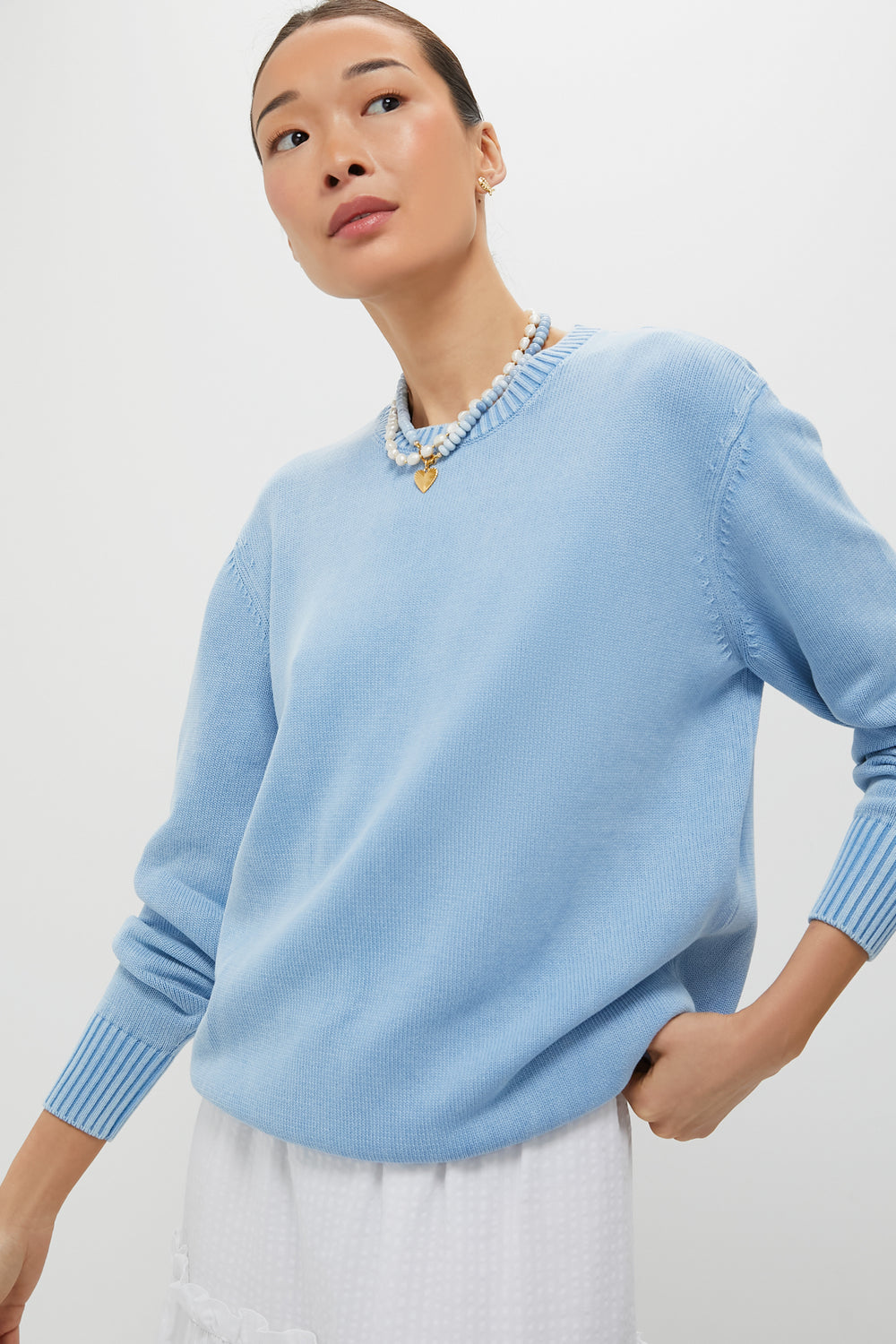 Light Blue Stone Washed Cotton Anne Crewneck Sweater