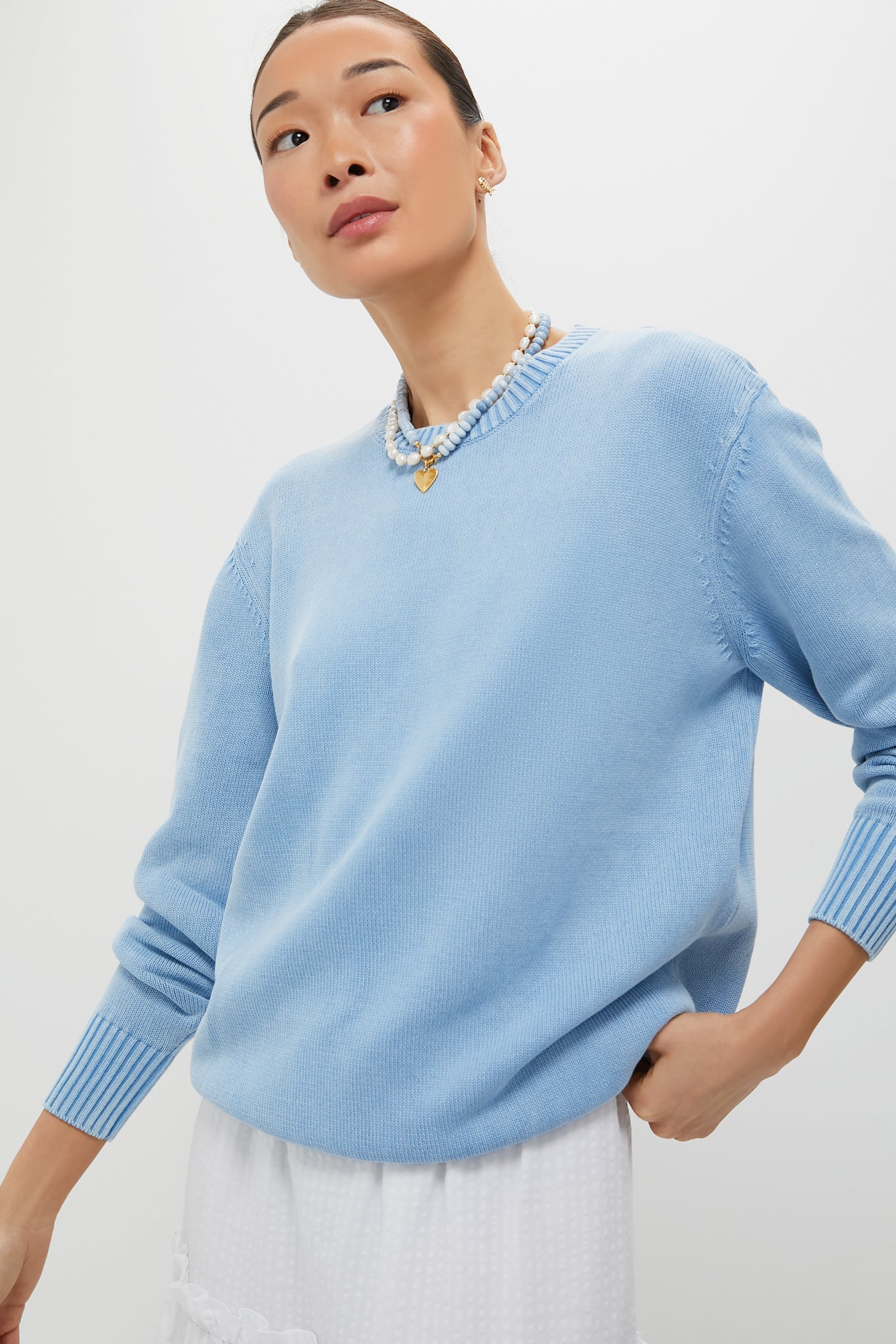 Light Blue Stone Washed Cotton Anne Crewneck Sweater