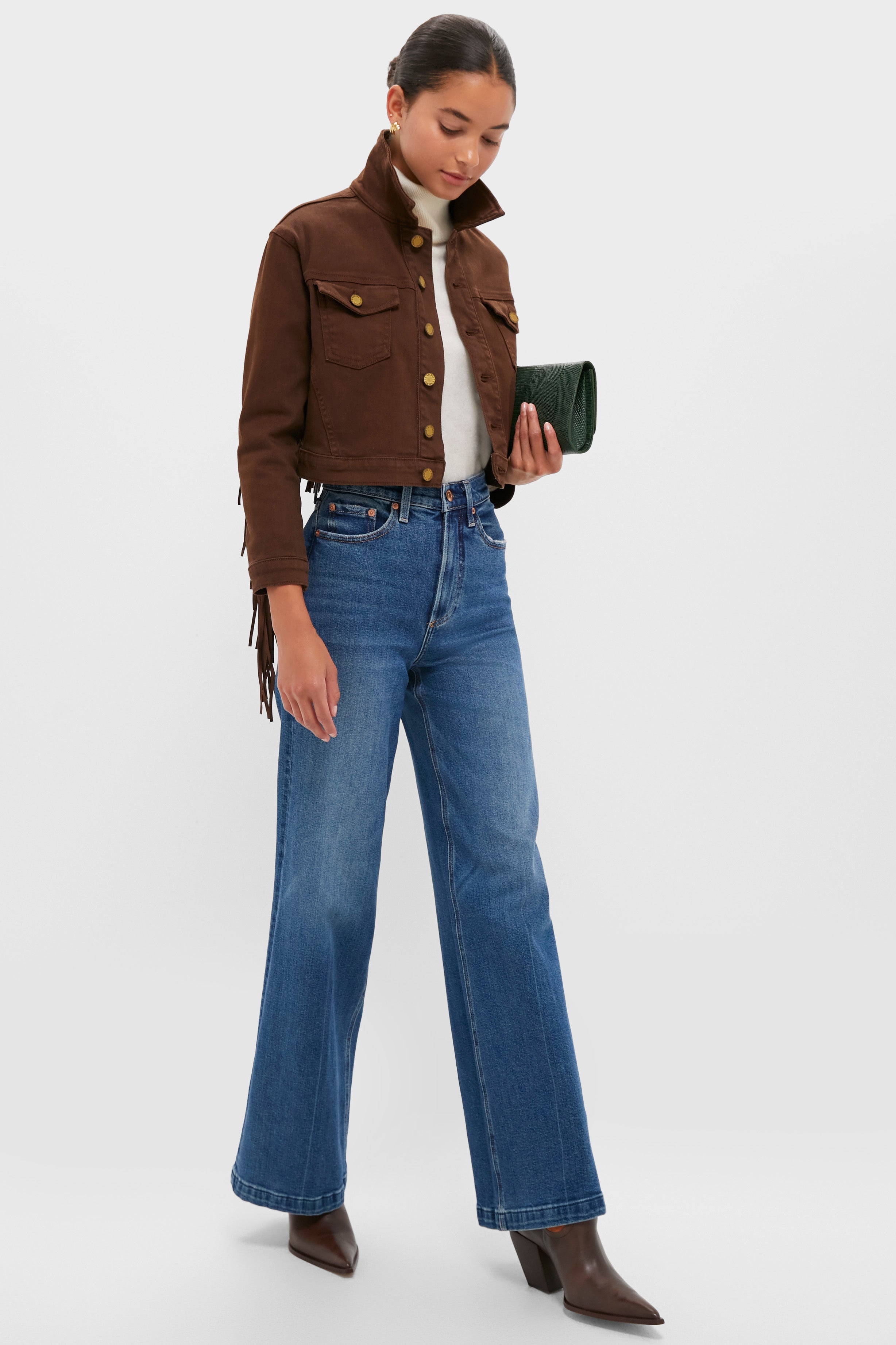 Brown Koda Crop Fringe Jacket | L'AGENCE