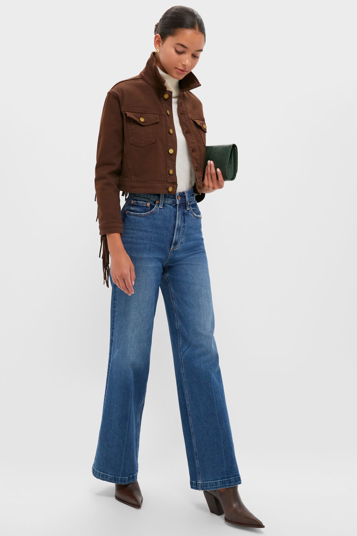 Brown Koda Crop Fringe Jacket