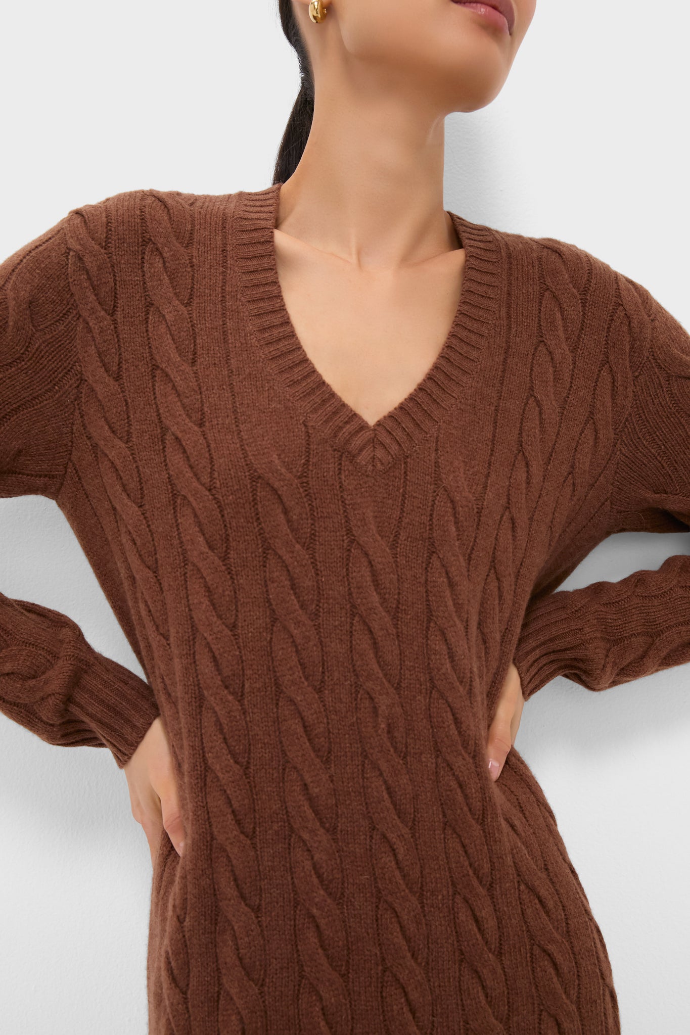 Gingerbread Brown Melange Alpaca Blend Sweater V-Neck Long Sleeve