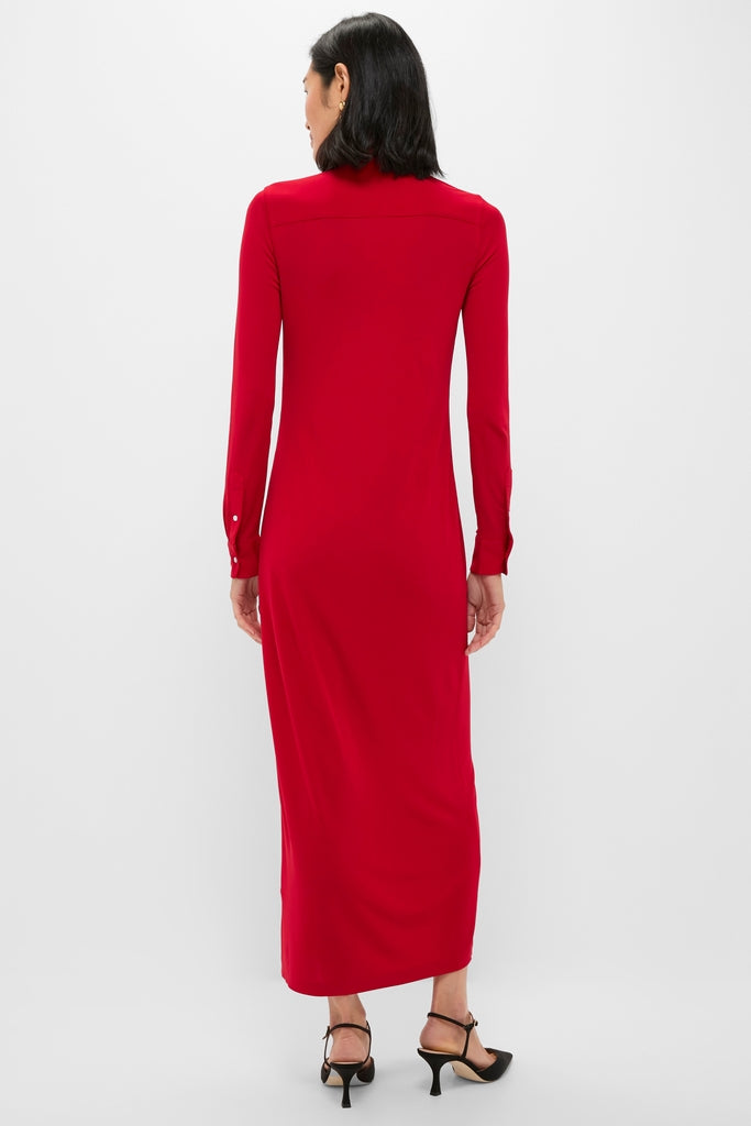 Park Avenue Red Matte Jersey Knit Collared Dress