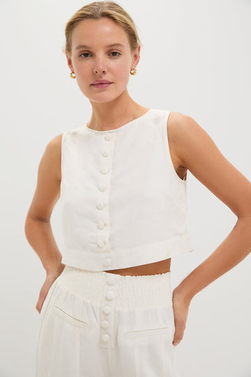 Off-White Boxy Linen Boatneck Top