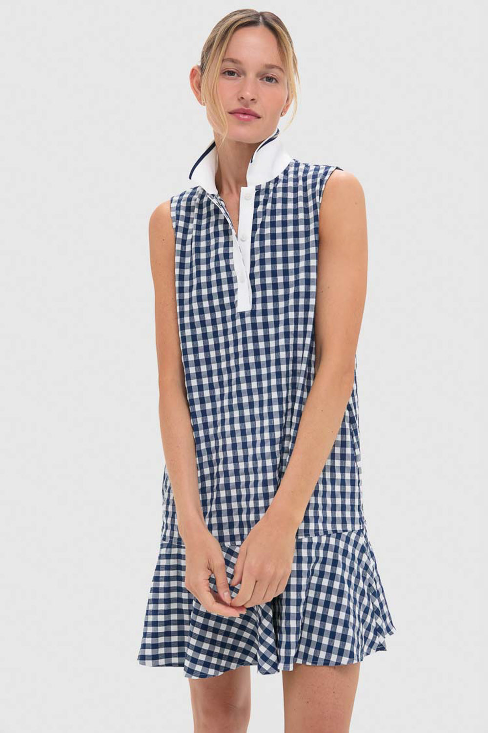 Tnuck Sport Navy Gingham Sleeveless Performance Seersucker May Golf Dress White and Navy Gingham / XL Tnuck Sport Navy Gingham Sleeveless Performance Seersucker May Golf Dress White and Navy Gingham / XL
