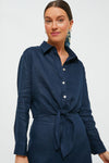 Navy Linen Tie-Front Rebecca Shirt