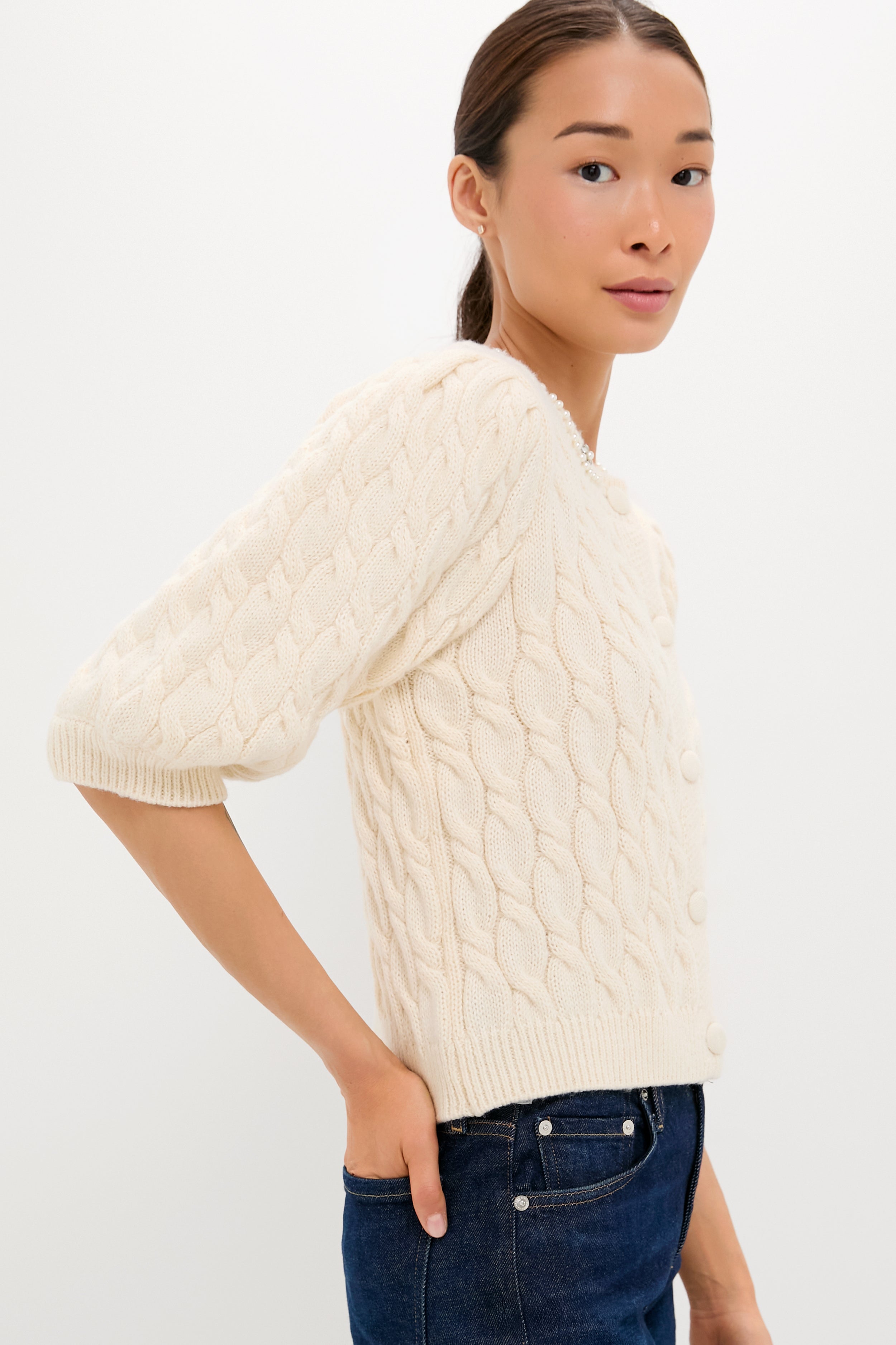 White Embellished Hadley Cardigan | Tuckernuck