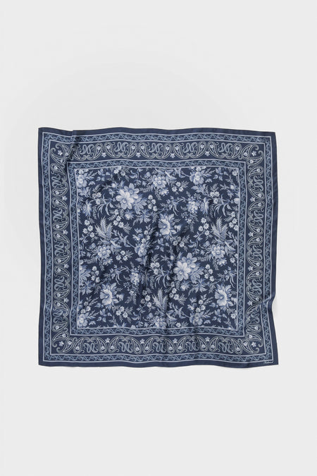 Navy Floral Bandana Medium Silk Scarf