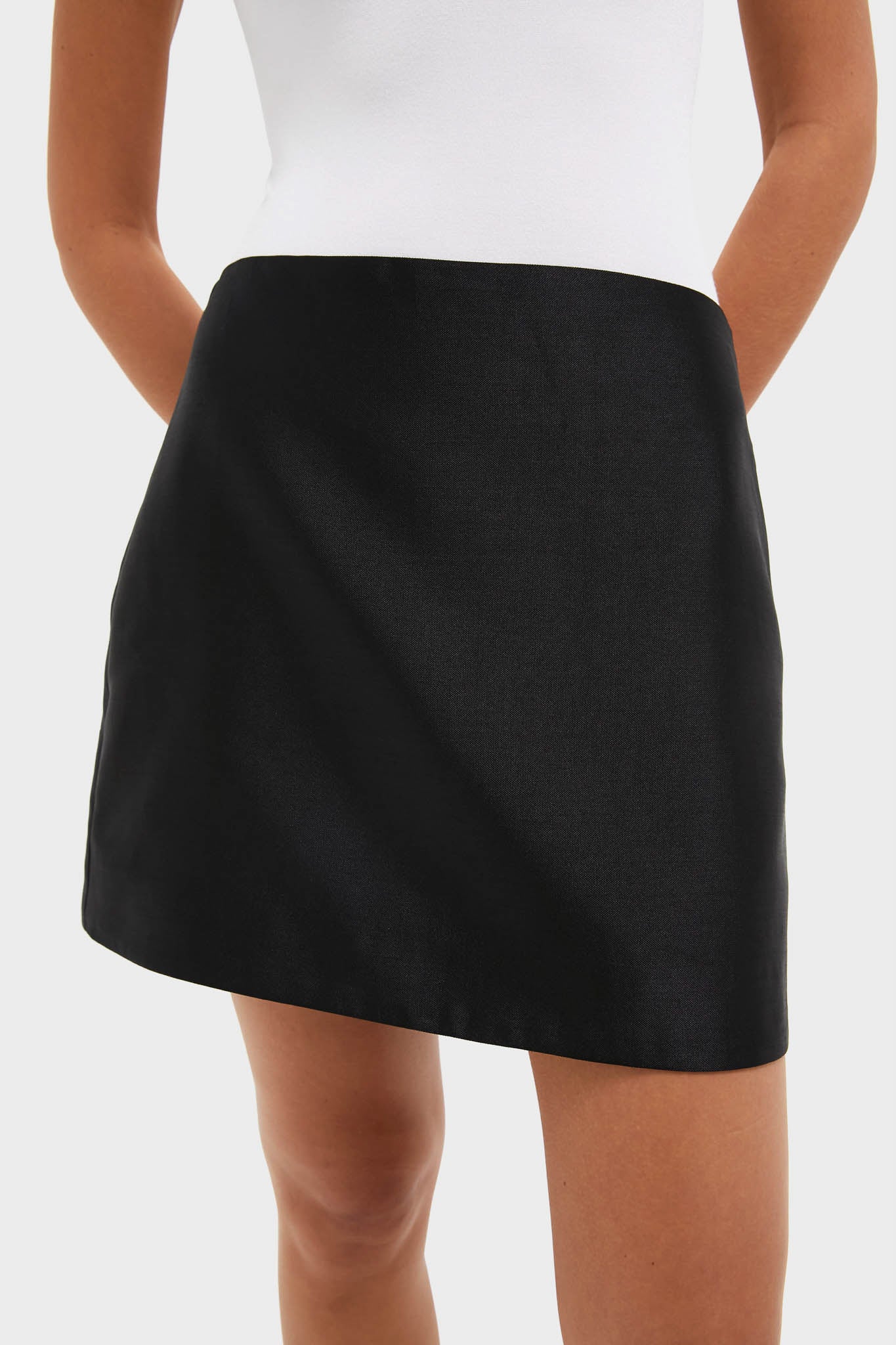 Black Dupioni Opal Straight Mini Skirt
