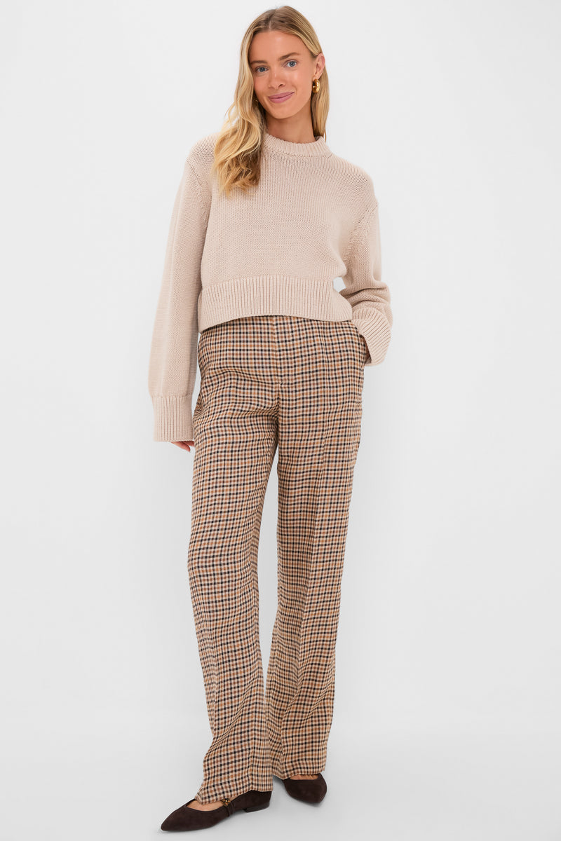 Country Plaid Linen Tweed Woven Standard Flare Pants