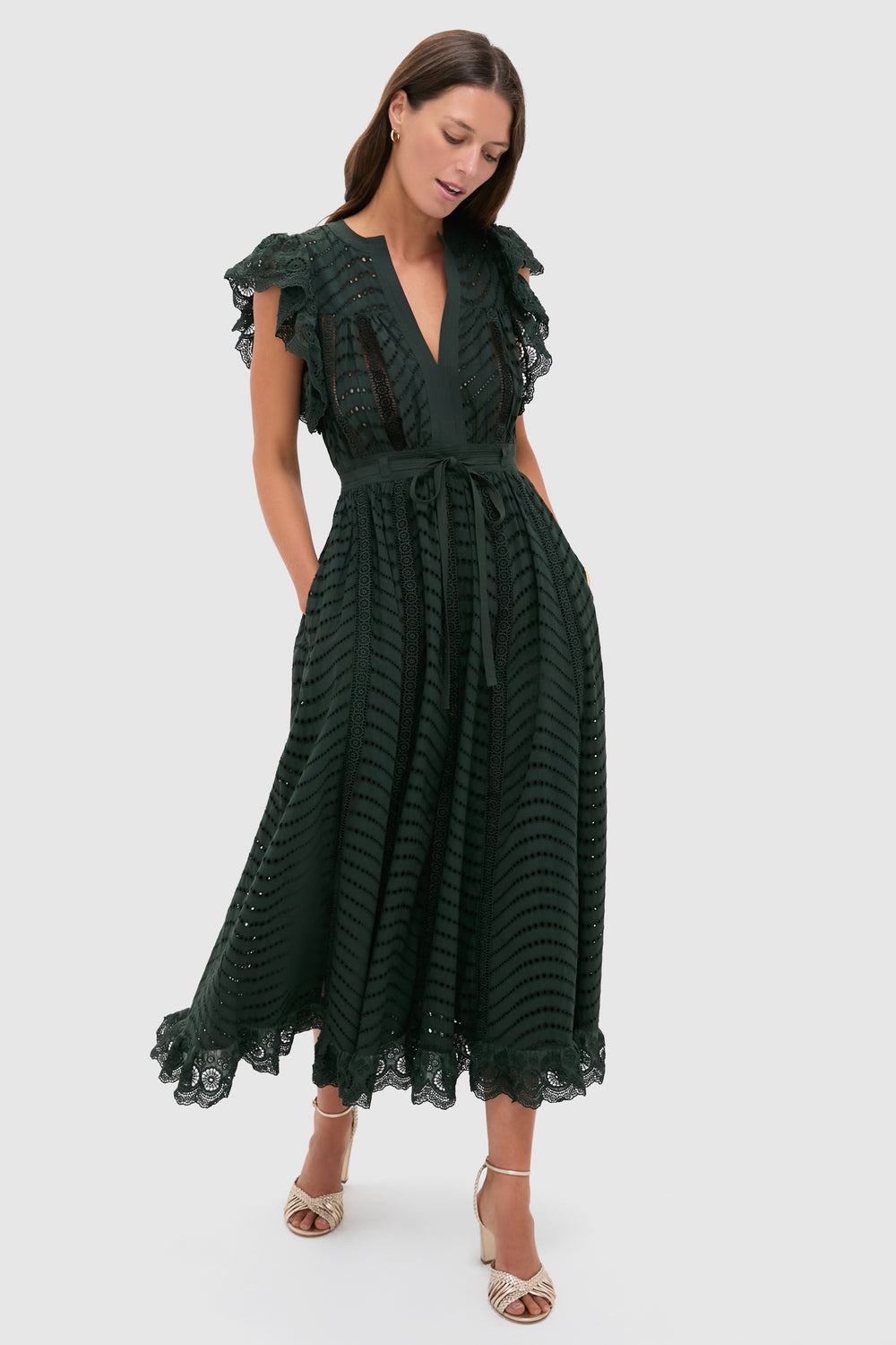 slim fit dress slacks Cypress Olga Flutter Sleeve Midi Dress