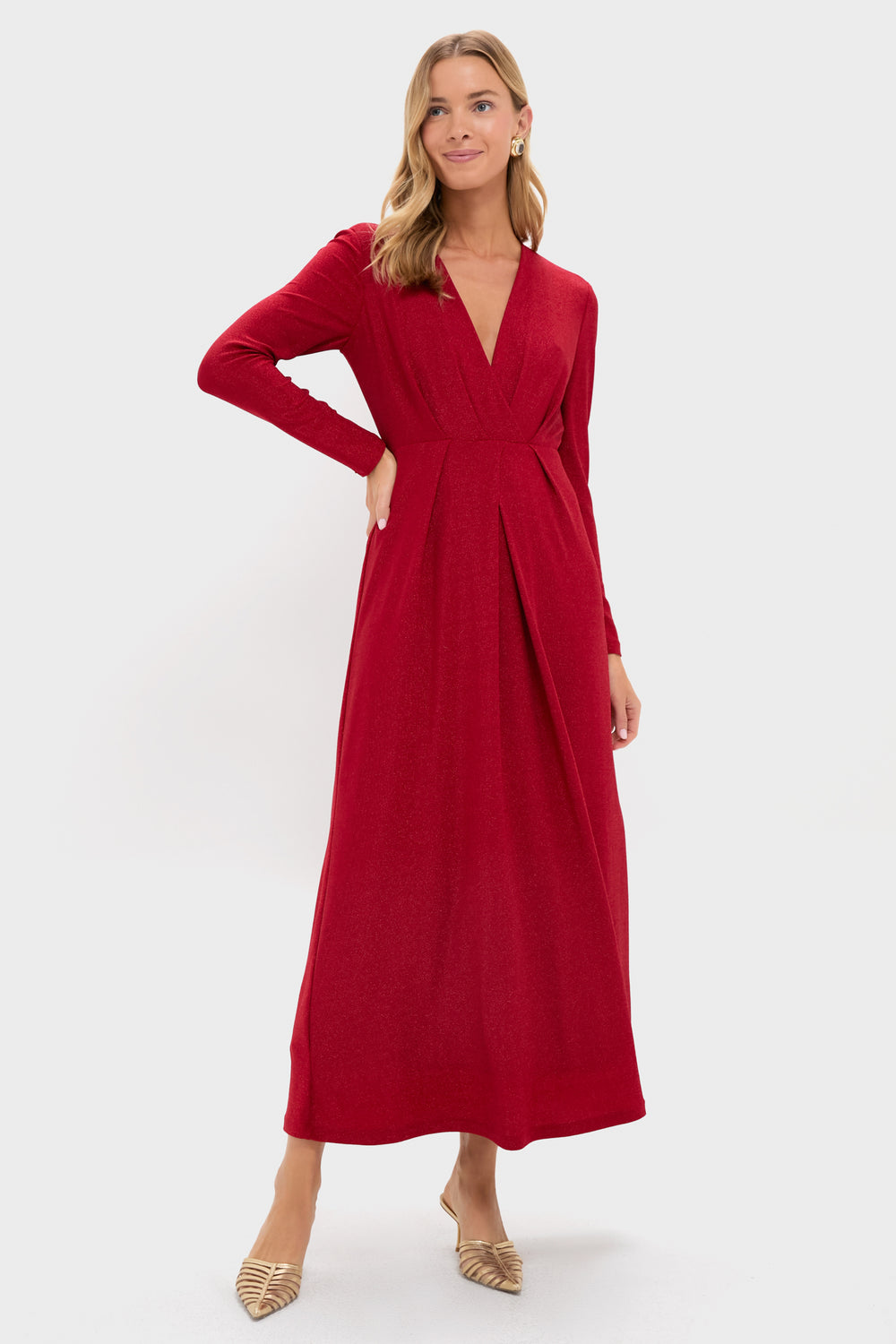 Hyacinth House Red Shimmer V-Neck Angelina Gown Red Shimmer / M Hyacinth House Red Shimmer V-Neck Angelina Gown Red Shimmer / M