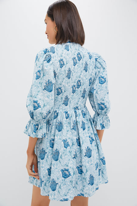 Teal Leafy Floral Smocked Larah Mini Dress