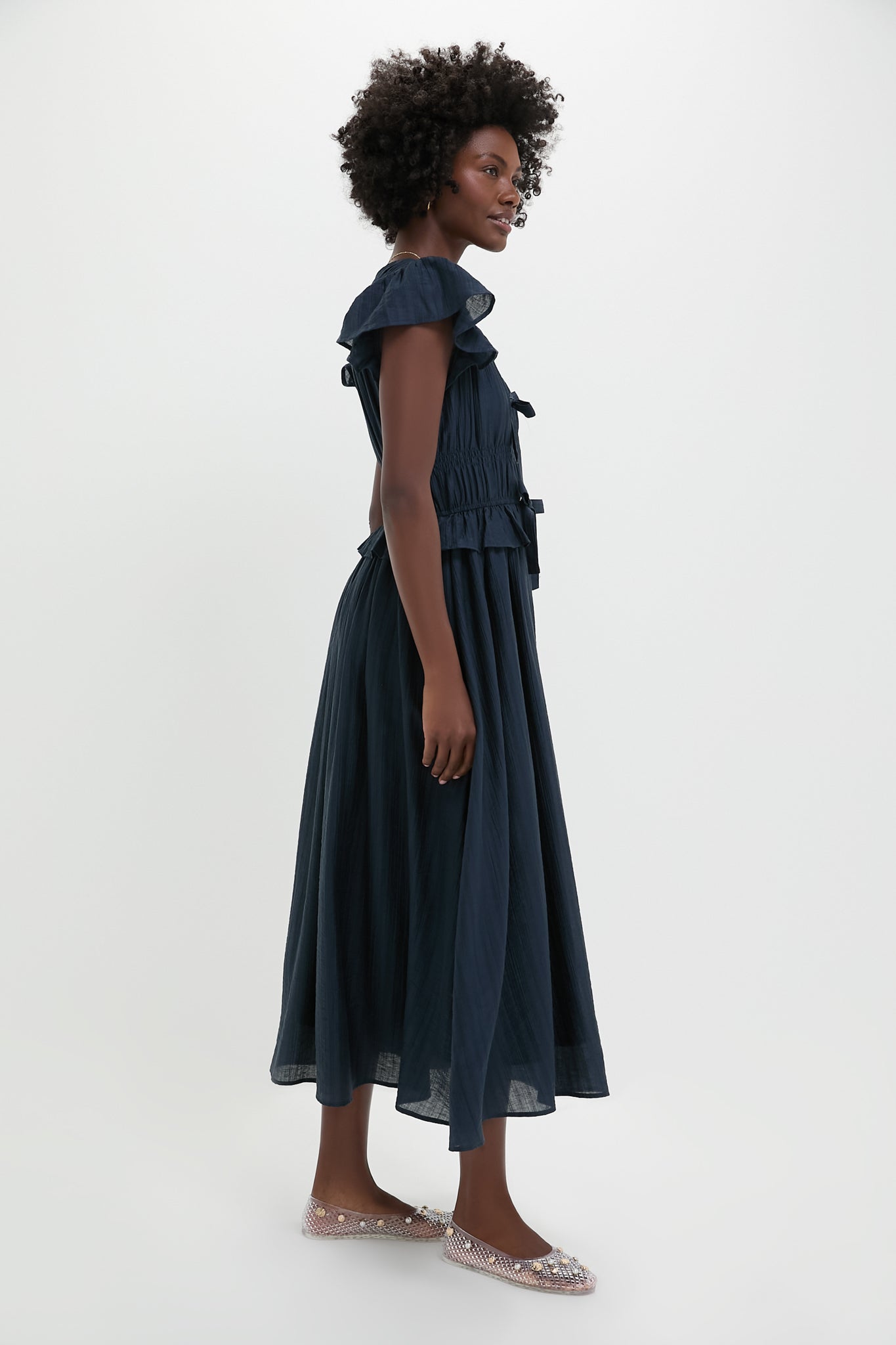 pleated flutter sleeve dress Petal & Pup Women's Nova Flutter Sleeve Midi Dress