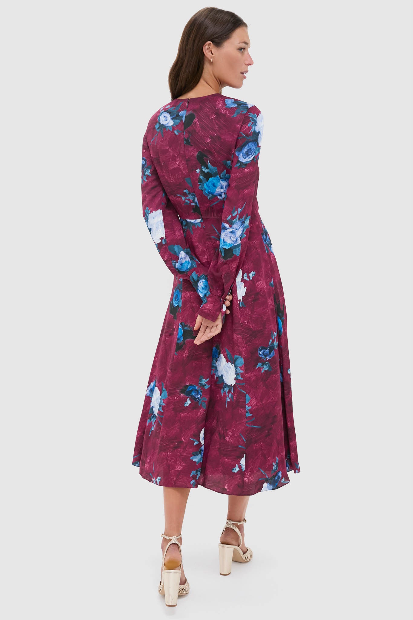 long sleeve midi wrap dress Abstract Rose Milberry Red Long Sleeve Midi Dress
