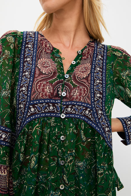 Green Melba Print Long Sleeve Top